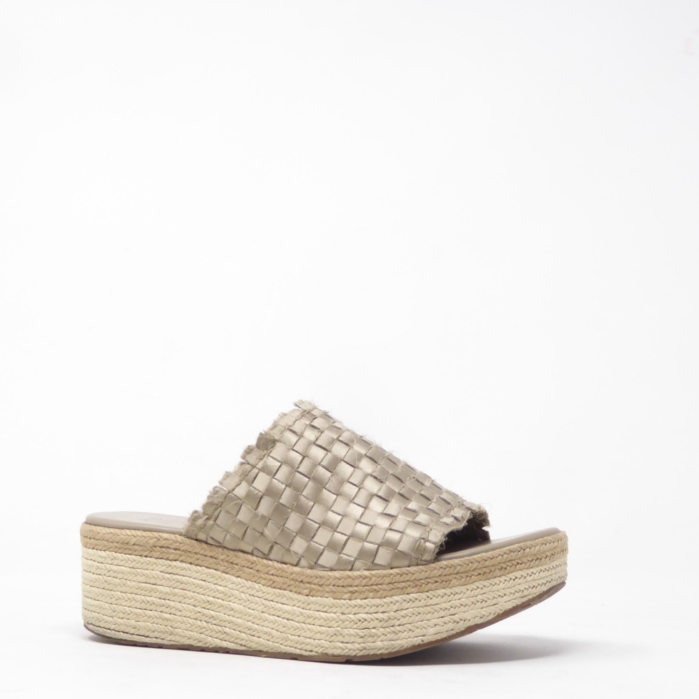 Pedro Garcia Womens Sandals Gold Woven Espadrille Platform Slides 36 / 6
